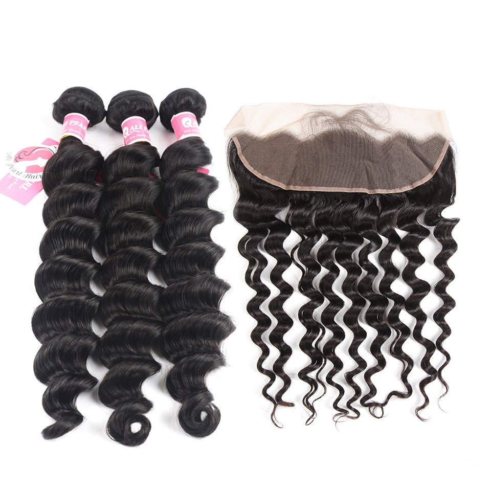 Brazilian Hair 3pcs/Lot Loose Deep Wave With 13*4 Lace Frontal