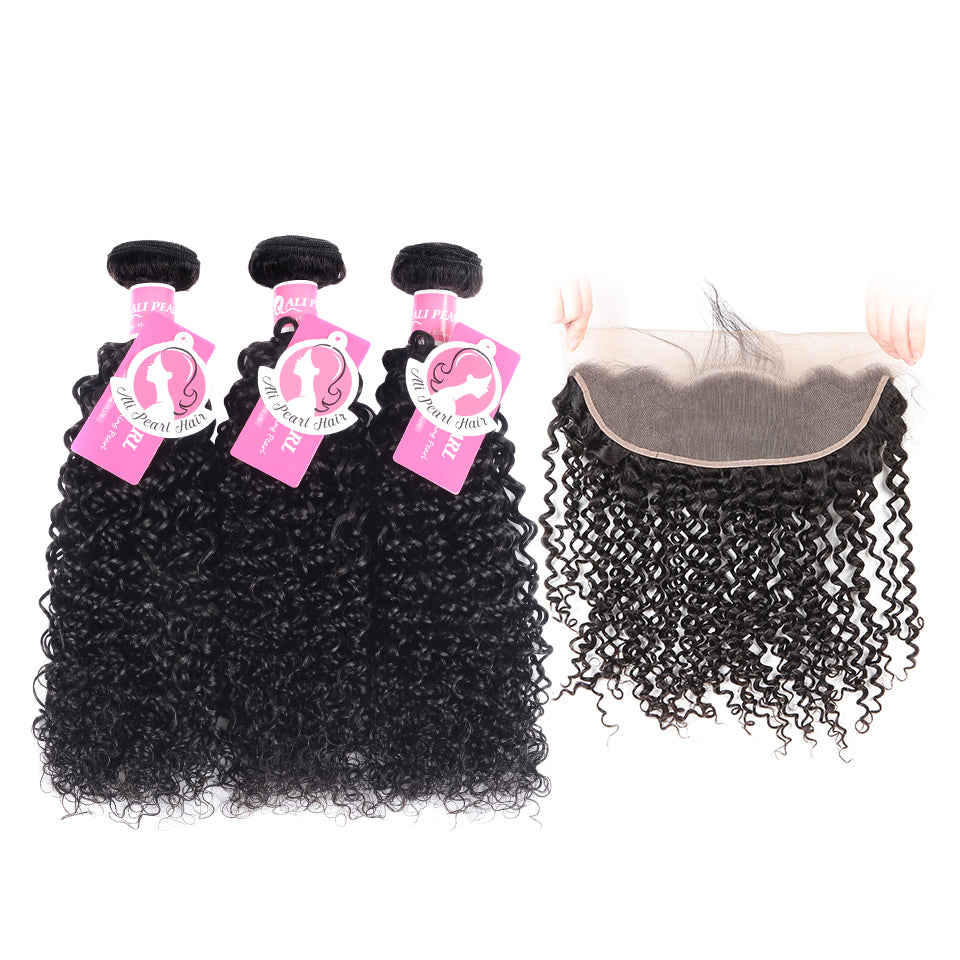 3 Bundles Kinky Curly with Lace Frontal Unprocessed Brazilian Hair