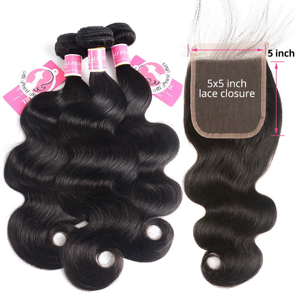 Body Wave HD Lace Closure 5*5 Human Hair 3 Bundles And Lace Closure