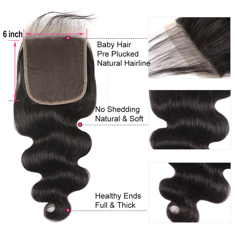 Body Wave 3 Hair Bundle Deals With 6x6 Body Wave Closure