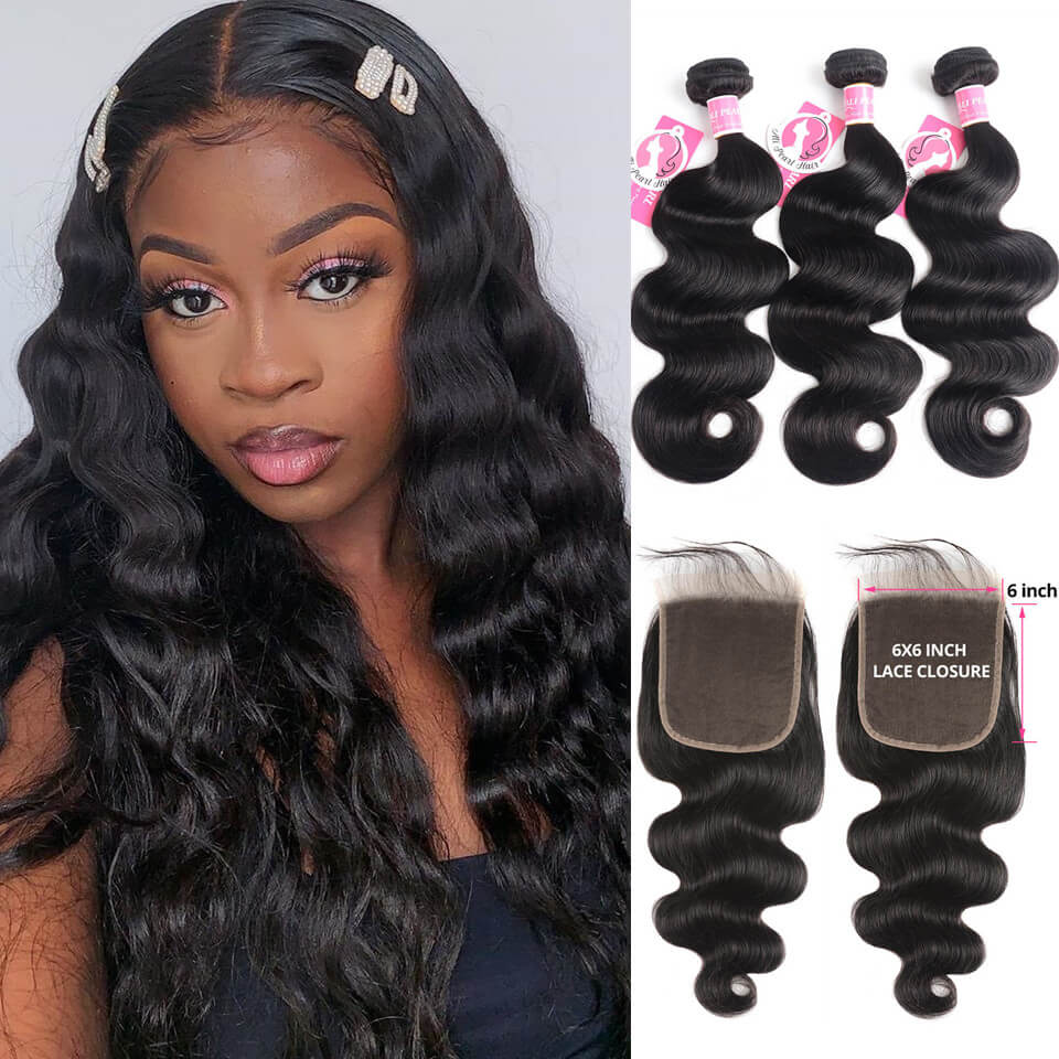 Body Wave 3 Hair Bundle Deals With 6x6 Body Wave Closure