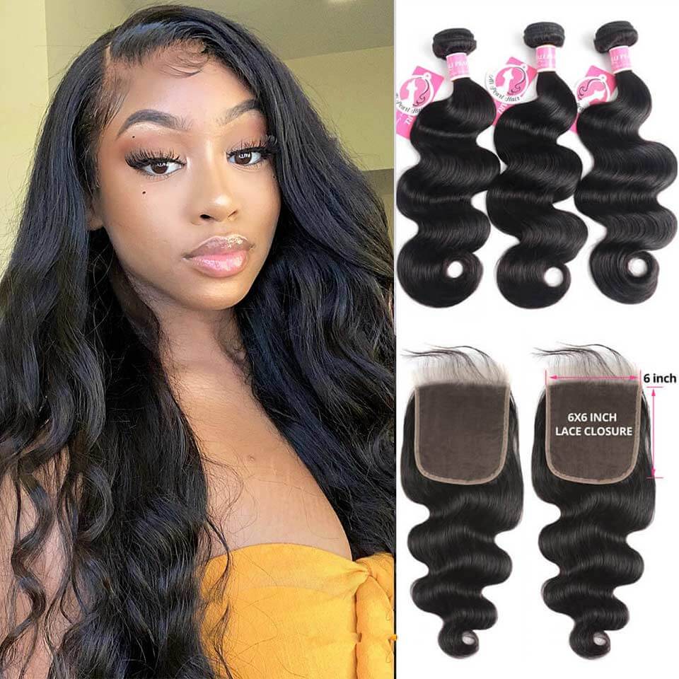 Body Wave 3 Hair Bundle Deals With 6x6 Body Wave Closure