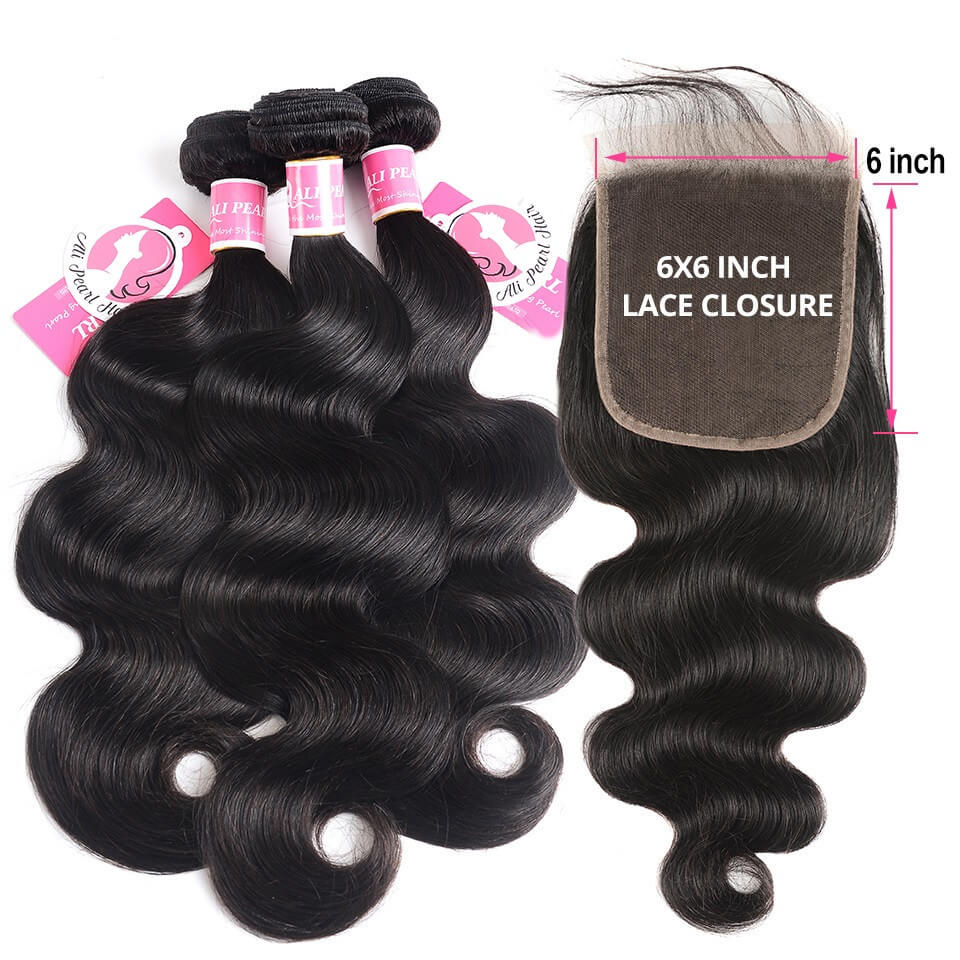 Body Wave 3 Hair Bundle Deals With 6x6 Body Wave Closure