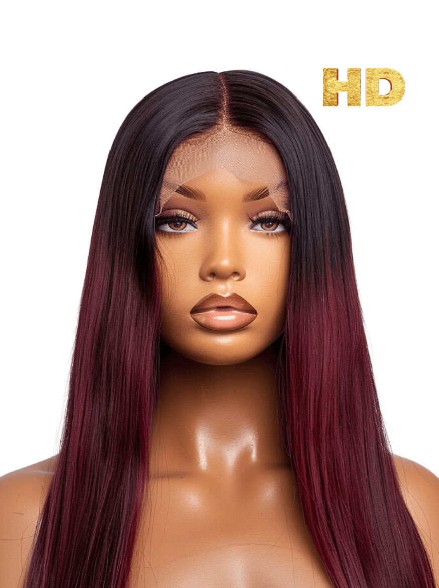 HD #99J Burgundy / Black Roots 13X6 Lace Frontal Wig 200% Density