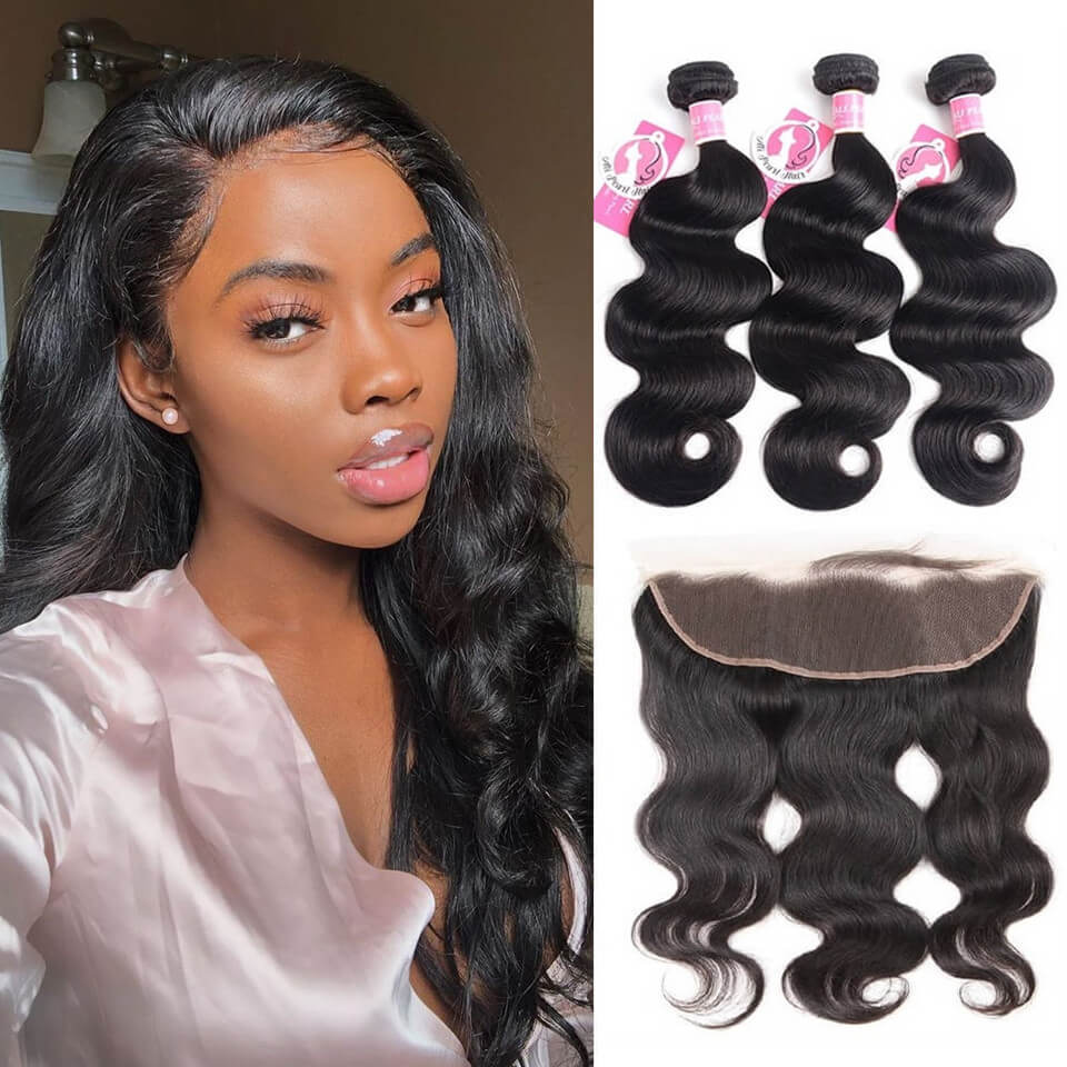 Hair 3 Bundles Brazilian Body Wave with 13X4 Lace Frontal