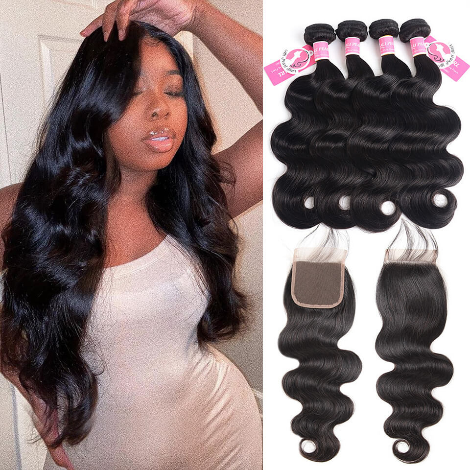 Brazilian Body Wave Virgin Hair 4pcs with Lace Closure