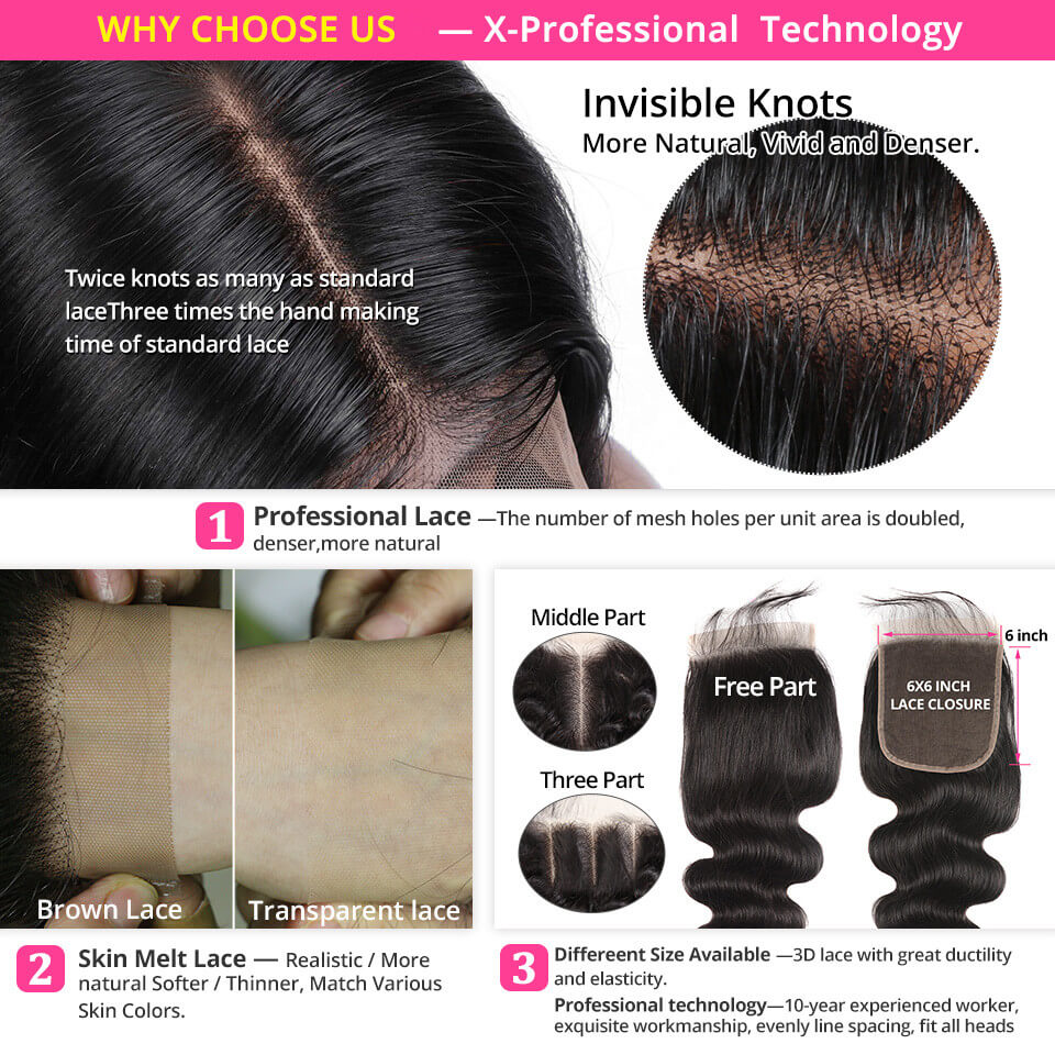 Body Wave 3 Hair Bundle Deals With 6x6 Body Wave Closure