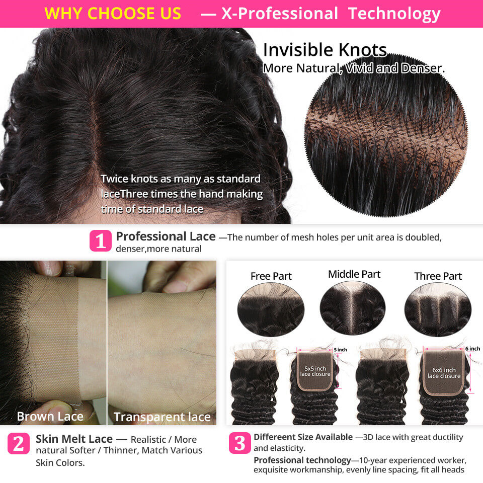 Deep Wave Hair 3 Bundles With 5x5 Lace Closure Deep Wave Closure