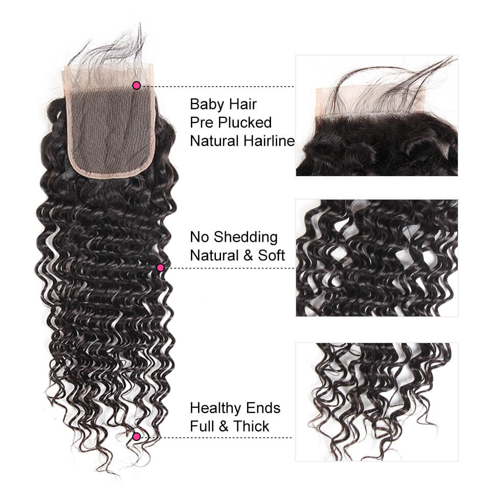 Deep Wave Hairstyles Brazilian Human Hair 4 Bundles With 4*4 Lace Closure