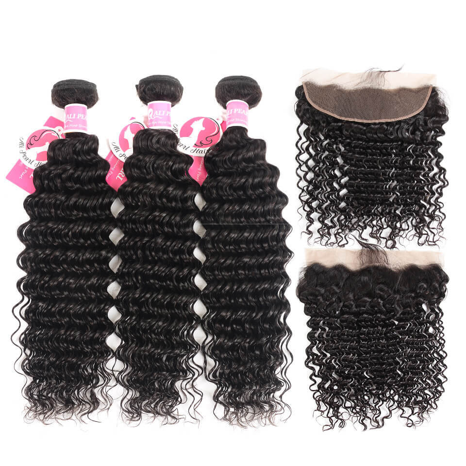 Brazilian Hair 3 Bundles Deep Wave with 13X4 Frontal