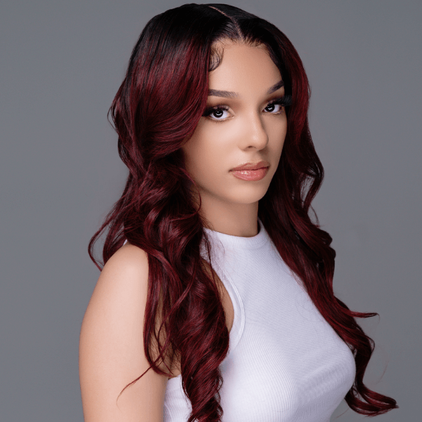 HD #99J Burgundy / Black Roots 13X6 Lace Frontal Wig 200% Density