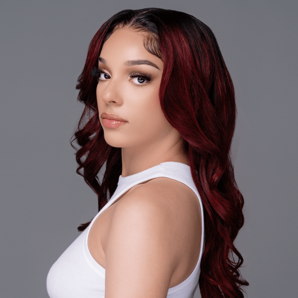 HD #99J Burgundy / Black Roots 13X6 Lace Frontal Wig 200% Density