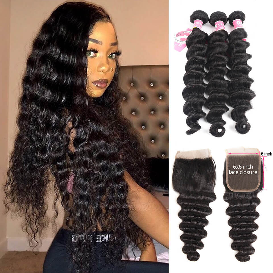 Loose Deep Wave Weave Hair 3 Bundles And 6x6 Lace Closure