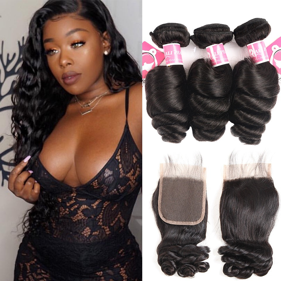 Brazilian Hair 3 Bundles Loose Wave With 4*4 Lace Closure