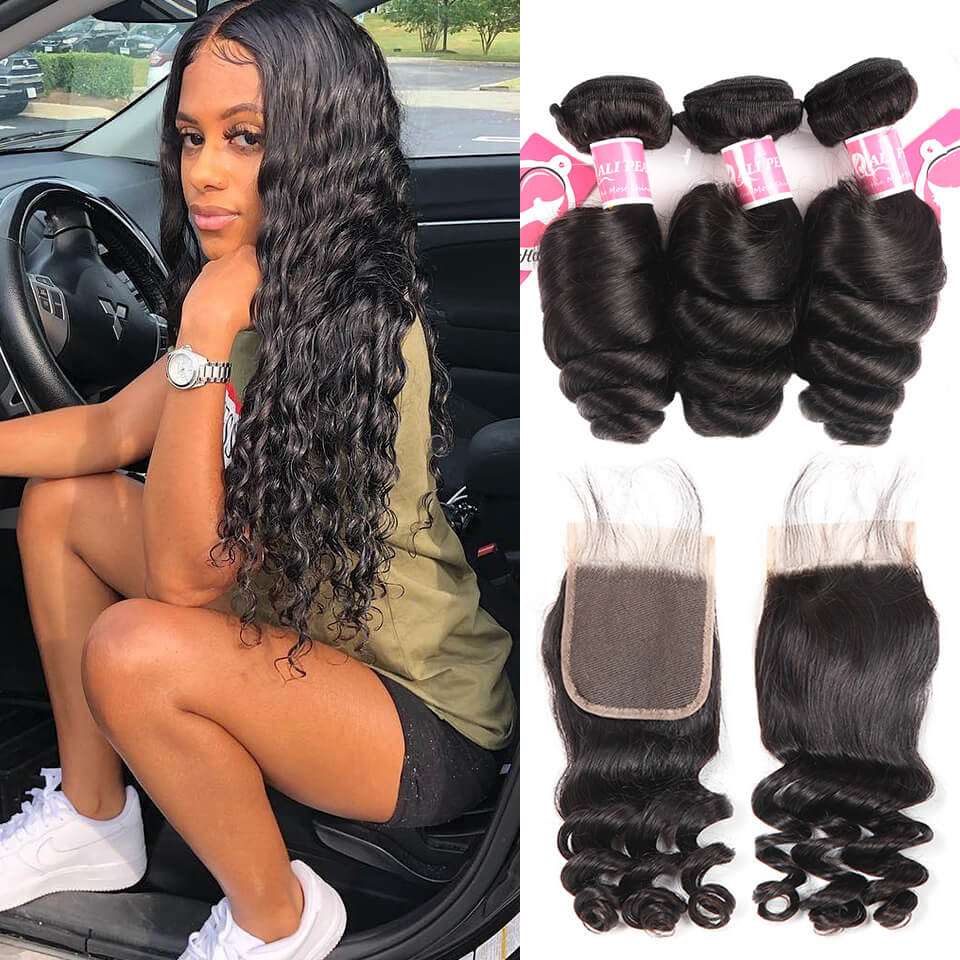 Brazilian Hair 3 Bundles Loose Wave With 4*4 Lace Closure