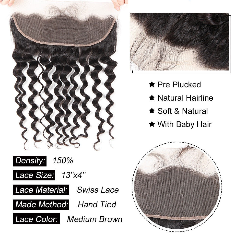 Hair Loose Deep Wave Virgin Hair 4 Bundles with Lace Frontal 13 x 4 Inch