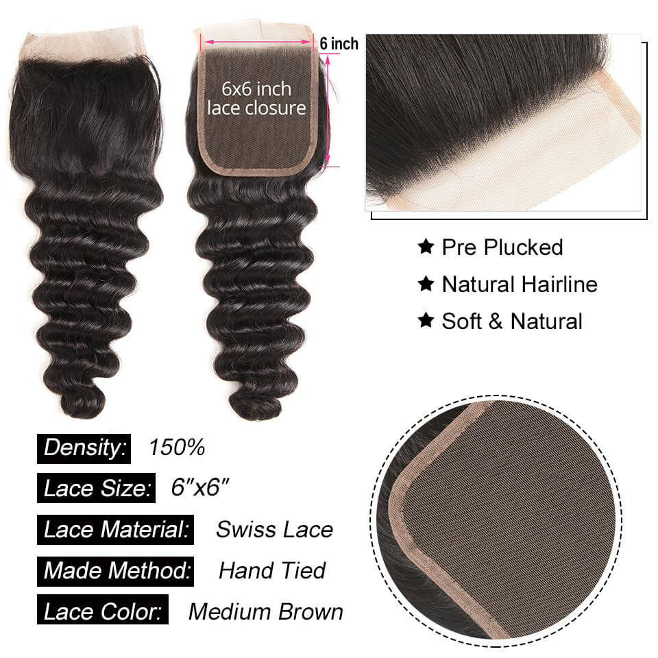 Loose Deep Wave Weave Hair 3 Bundles And 6x6 Lace Closure