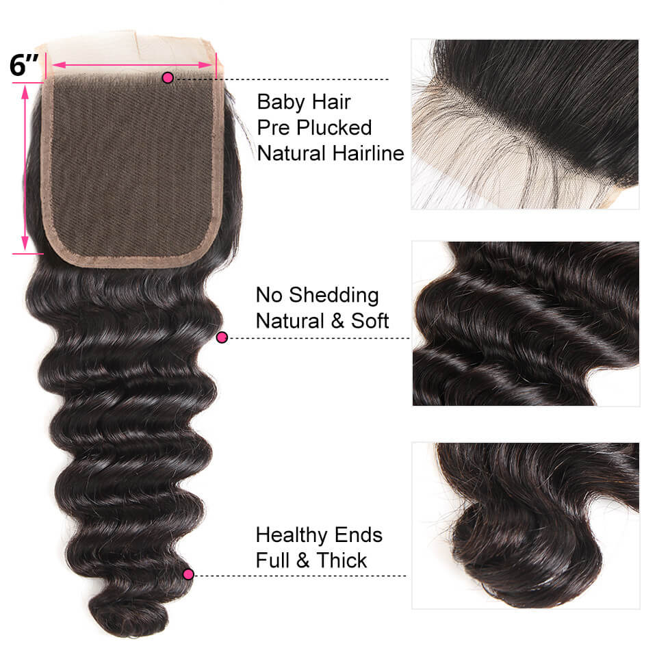 Loose Deep Wave Weave Hair 3 Bundles And 6x6 Lace Closure