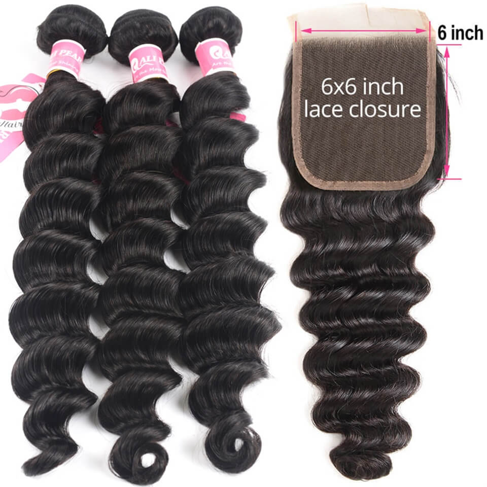 Loose Deep Wave Weave Hair 3 Bundles And 6x6 Lace Closure