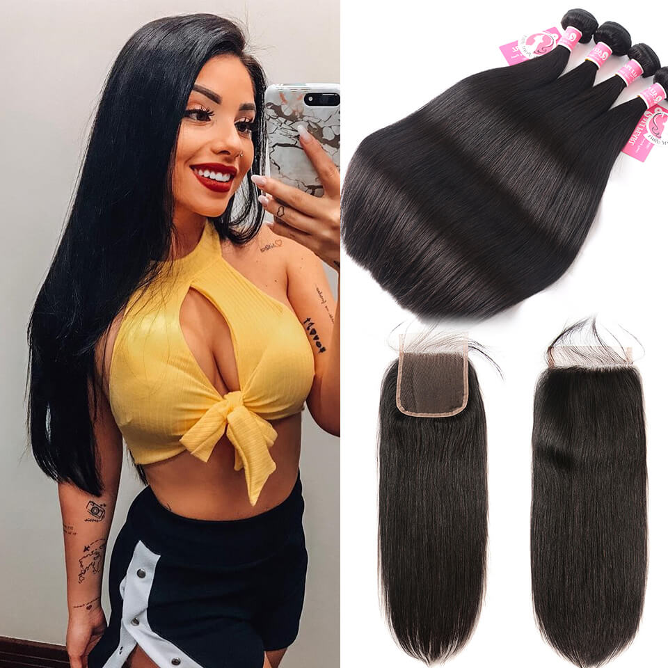 Brazilian Hair 4pcs Straight with 4*4 Lace Closure
