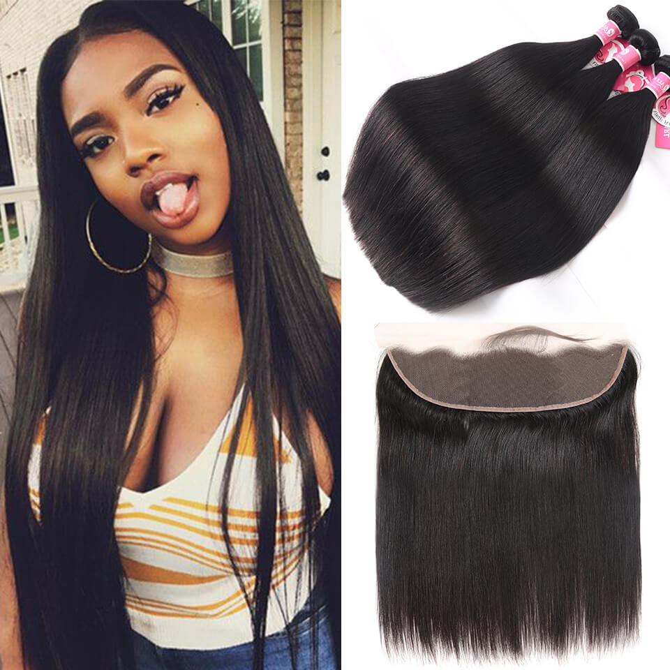 Brazilian Straight Virgin Hair 3 pcs with 13x4 Lace Frontal
