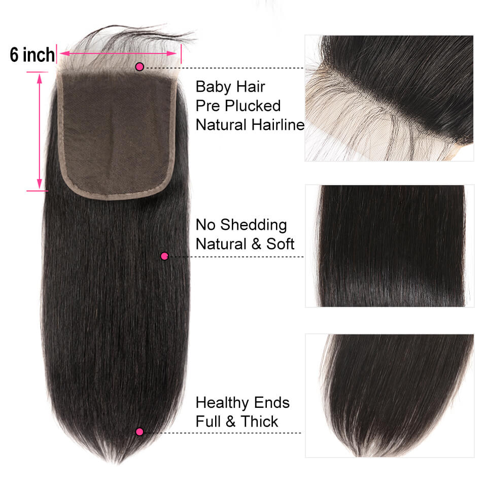 Straight Weave Hair 3 Bundle Deals With 6*6 Lace Closure