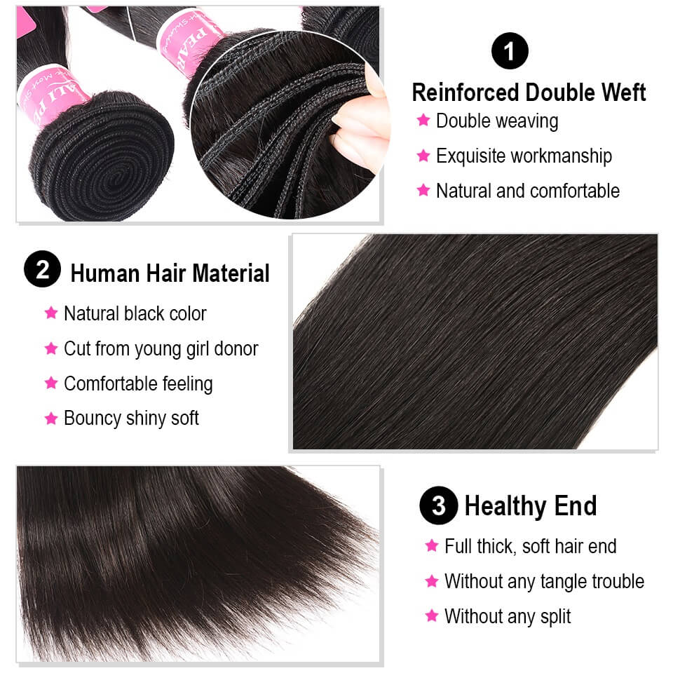 Straight Weave Hair 3 Bundle Deals With 6*6 Lace Closure