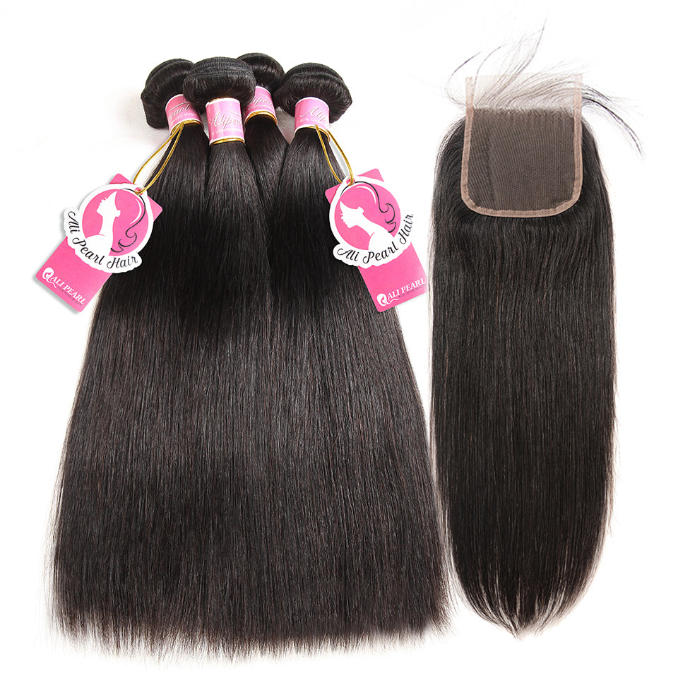 Brazilian Hair 4pcs Straight with 4*4 Lace Closure