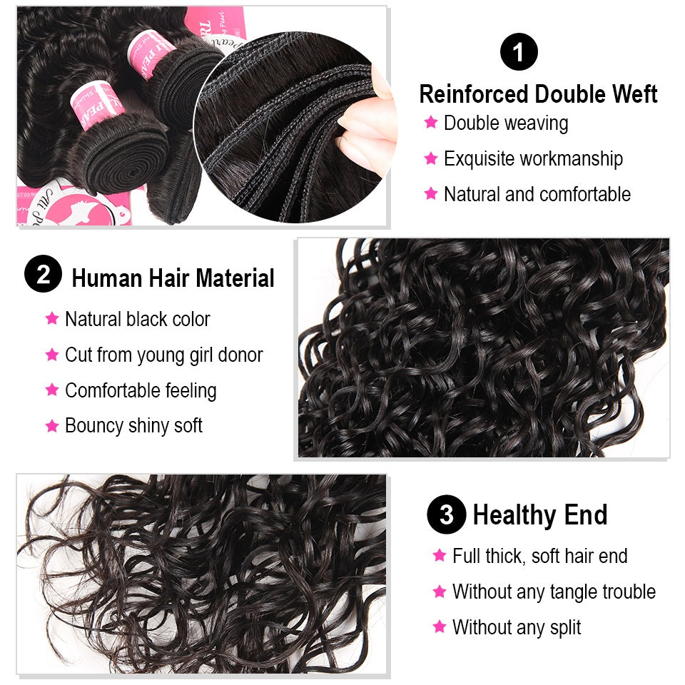 Brazilian Hair 4 Bundles Water Wave with 13*4 Frontal