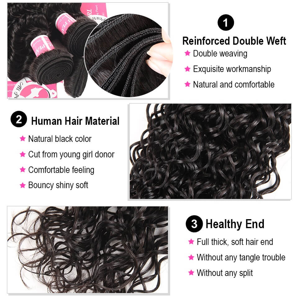 Water Wave Hair 6x6 Closure And 3 Bundles Wavy Hair Weave