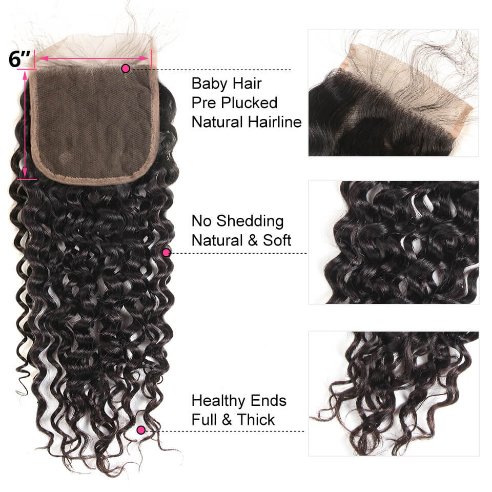 Water Wave Hair 6x6 Closure And 3 Bundles Wavy Hair Weave