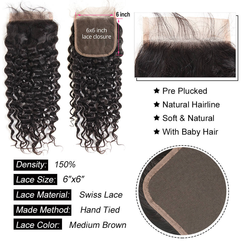 Water Wave Hair 6x6 Closure And 3 Bundles Wavy Hair Weave