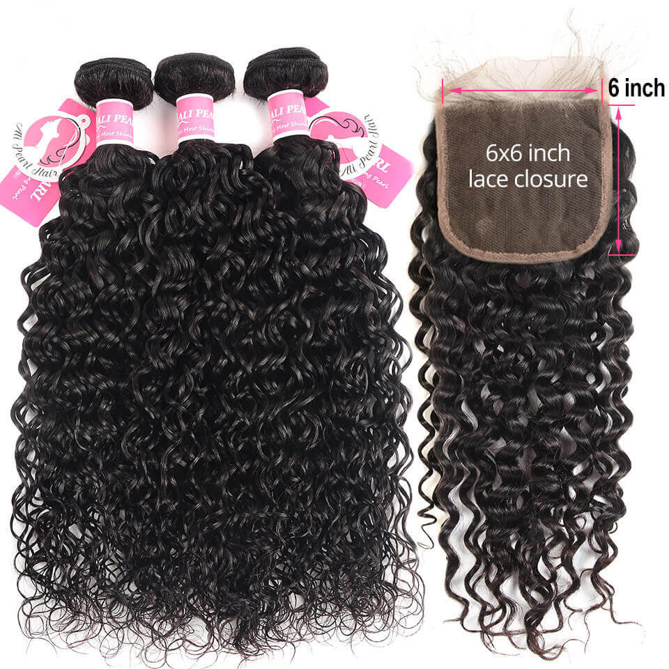 Water Wave Hair 6x6 Closure And 3 Bundles Wavy Hair Weave