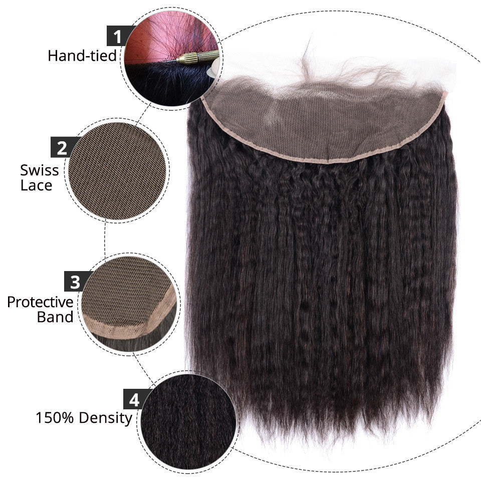 Yaki Straight Human Hair Bundles With Lace Frontal 13x4