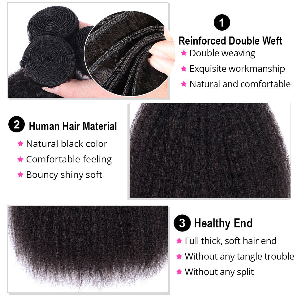 Yaki Straight Human Hair Bundles With Lace Frontal 13x4