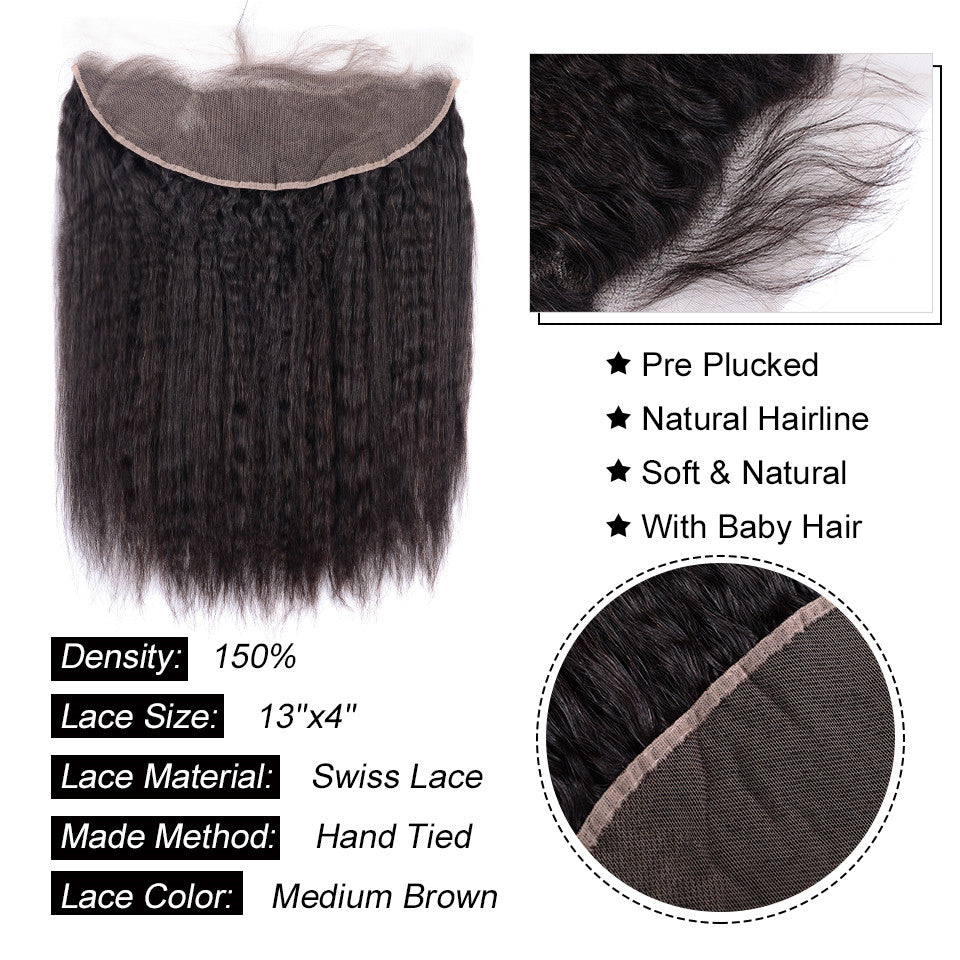 Yaki Straight Human Hair Bundles With Lace Frontal 13x4